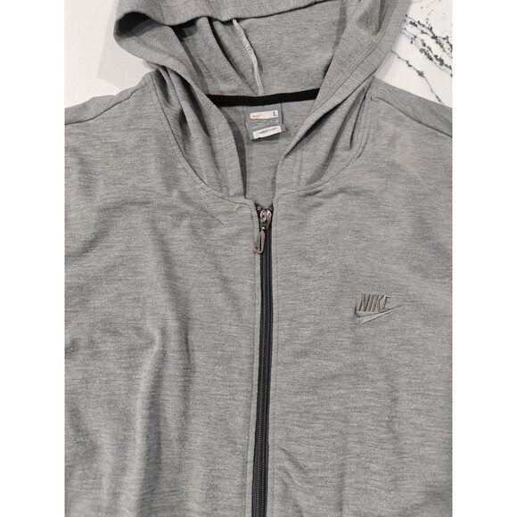 Vintage Y2K Nike Swoosh Zip Up Hoodie Gray Sweatshirt Orange Tag Women Large - Picture 1 of 15